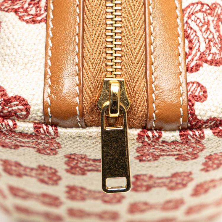 Pre Owned Celine Beige/Brown Triomphe Embroidered Canvas Clutch On Chain