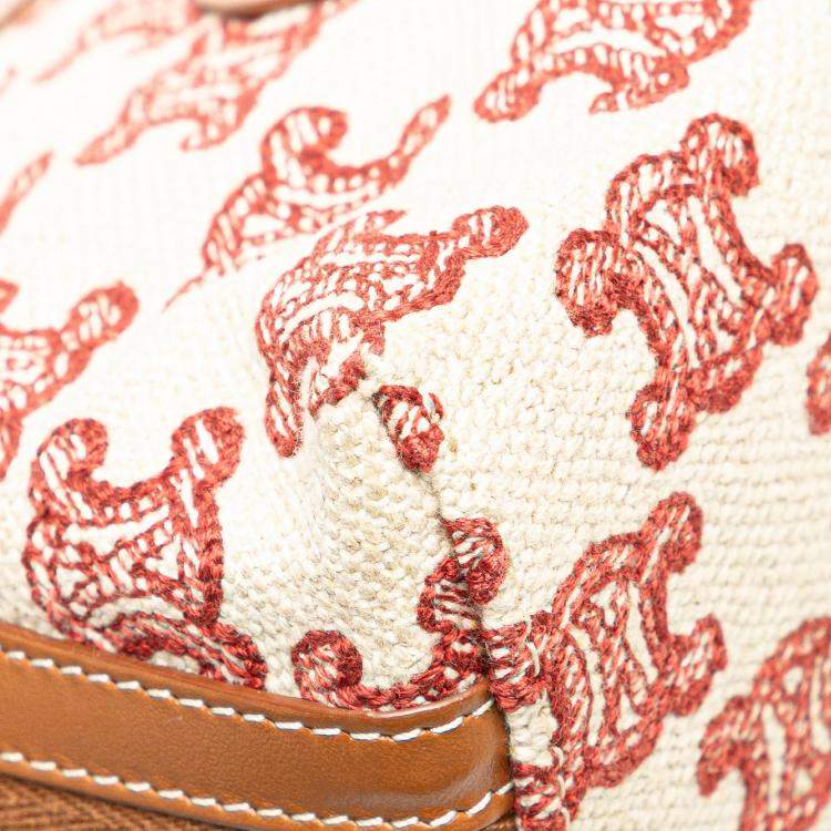 Pre Owned Celine Beige/Brown Triomphe Embroidered Canvas Clutch On Chain