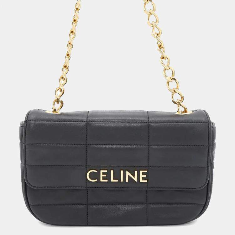 Pre Owned Celine Black Leather Mono Chrome Chain Shoulder Bag