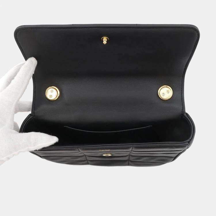 Pre Owned Celine Black Leather Mono Chrome Chain Shoulder Bag
