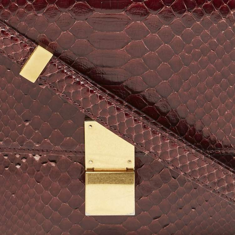 Pre Owned Celine Burgundy Python Medium Classic Box Shoulder Bag