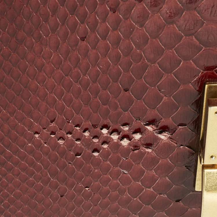 Pre Owned Celine Burgundy Python Medium Classic Box Shoulder Bag