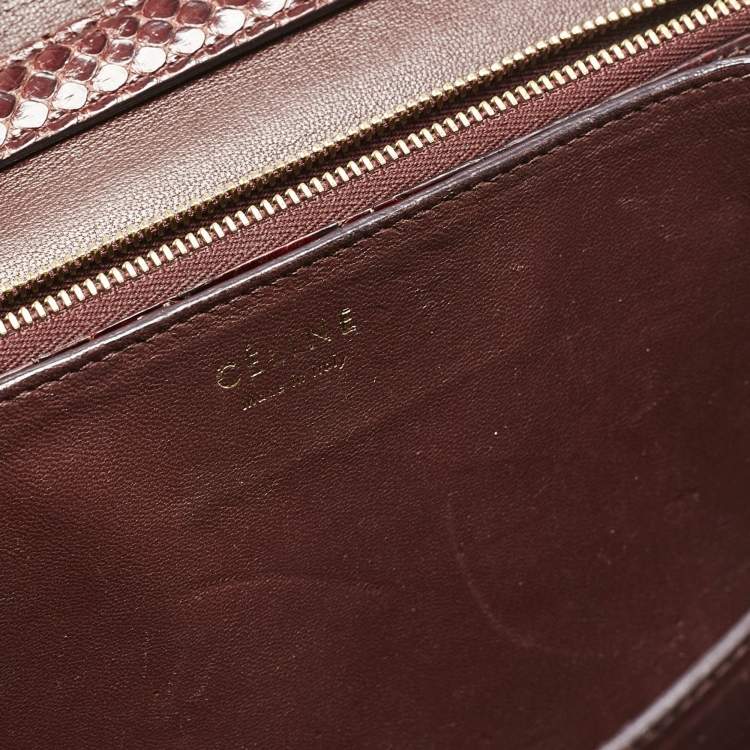 Pre Owned Celine Burgundy Python Medium Classic Box Shoulder Bag