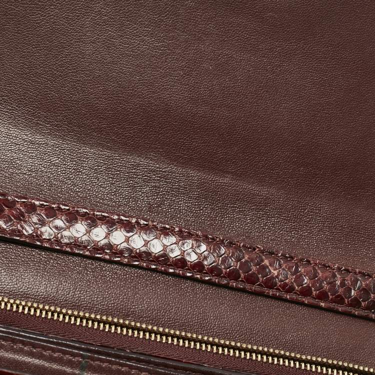 Pre Owned Celine Burgundy Python Medium Classic Box Shoulder Bag