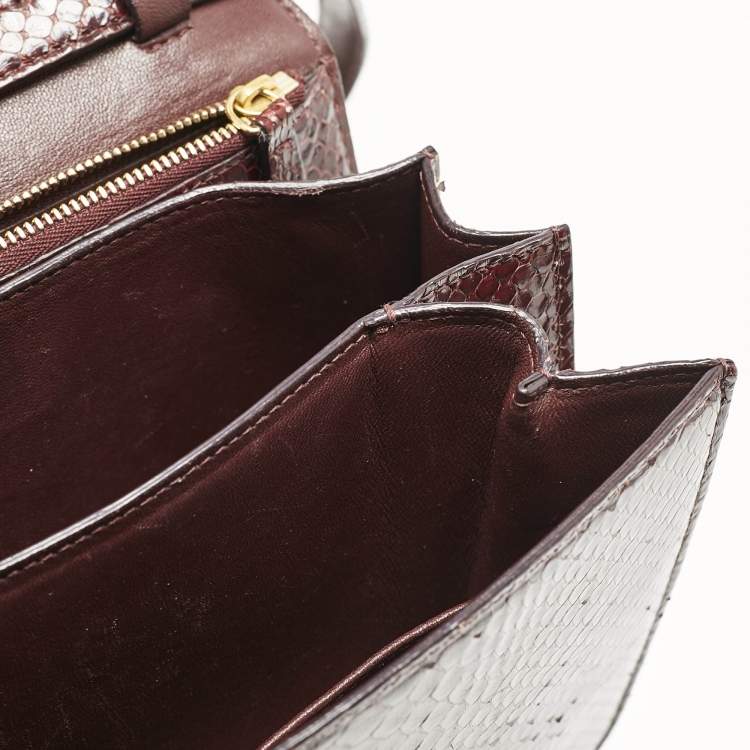 Pre Owned Celine Burgundy Python Medium Classic Box Shoulder Bag
