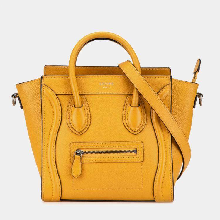 Pre Owned Celine Yellow Nano Leather Luggage Tote