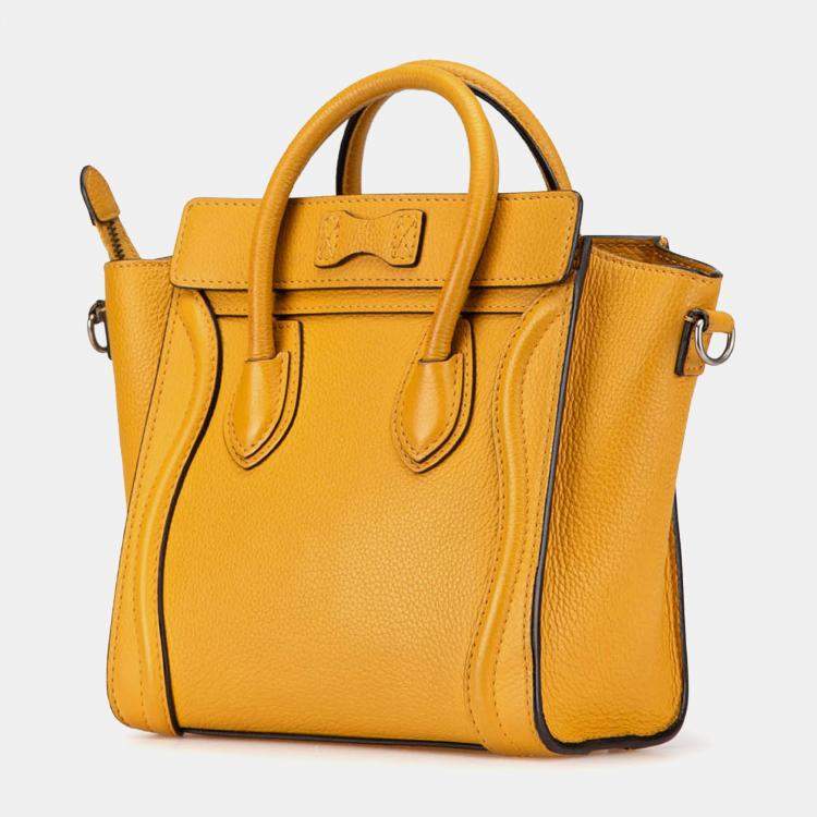 Pre Owned Celine Yellow Nano Leather Luggage Tote