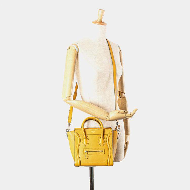 Pre Owned Celine Yellow Nano Leather Luggage Tote