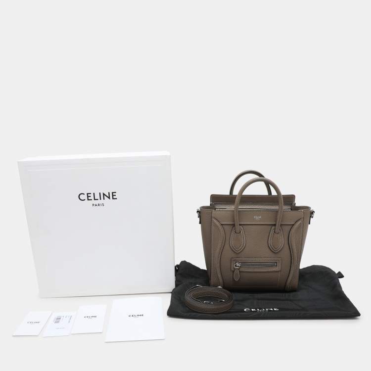 Pre Owned Celine Taupe Leather Nano Luggage Tote