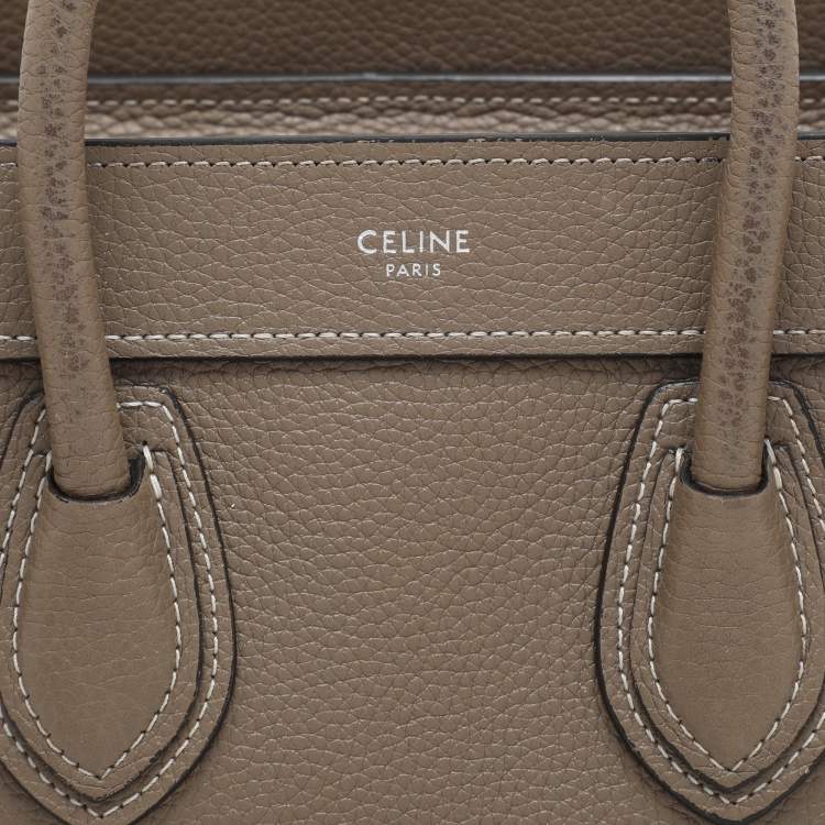 Pre Owned Celine Taupe Leather Nano Luggage Tote