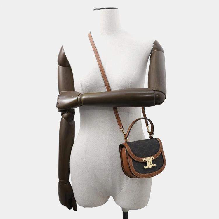 Pre Owned Celine Tan PVC Calf Leather Triomphe Mini Cabas Shoulder Bag