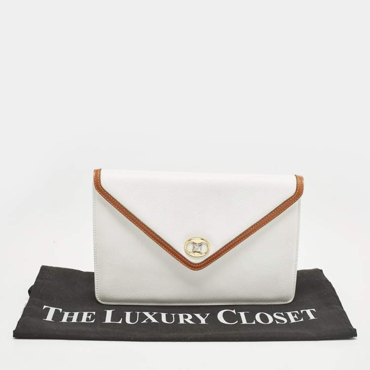 Pre Owned حقيبة ظرف سيلين جلد أبيض/تان عتيق