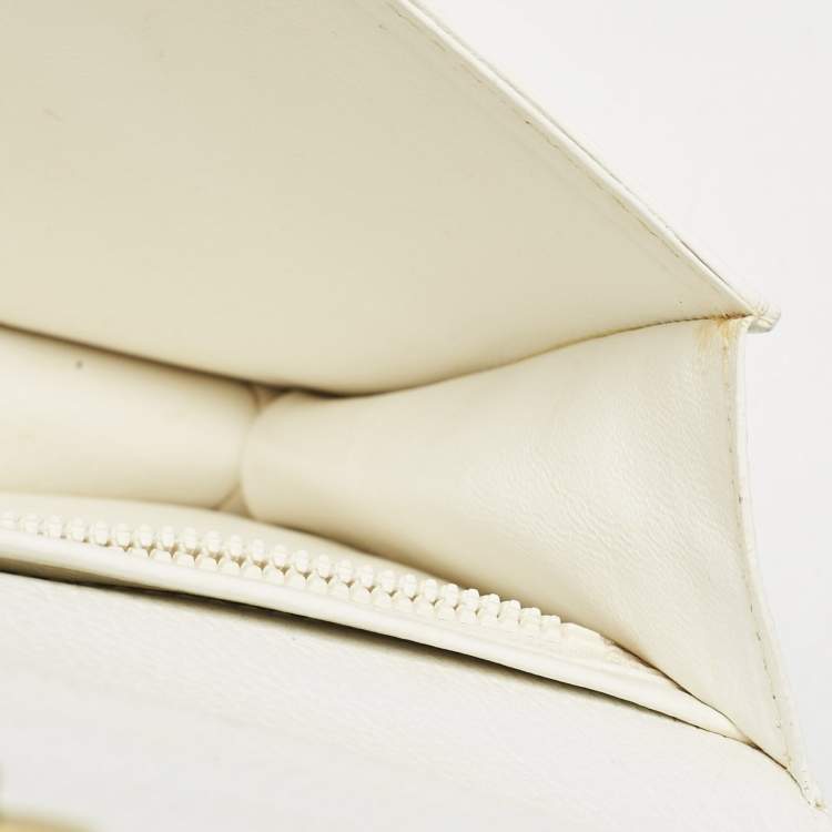 Pre Owned حقيبة ظرف سيلين جلد أبيض/تان عتيق