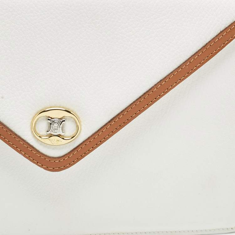 Pre Owned حقيبة ظرف سيلين جلد أبيض/تان عتيق