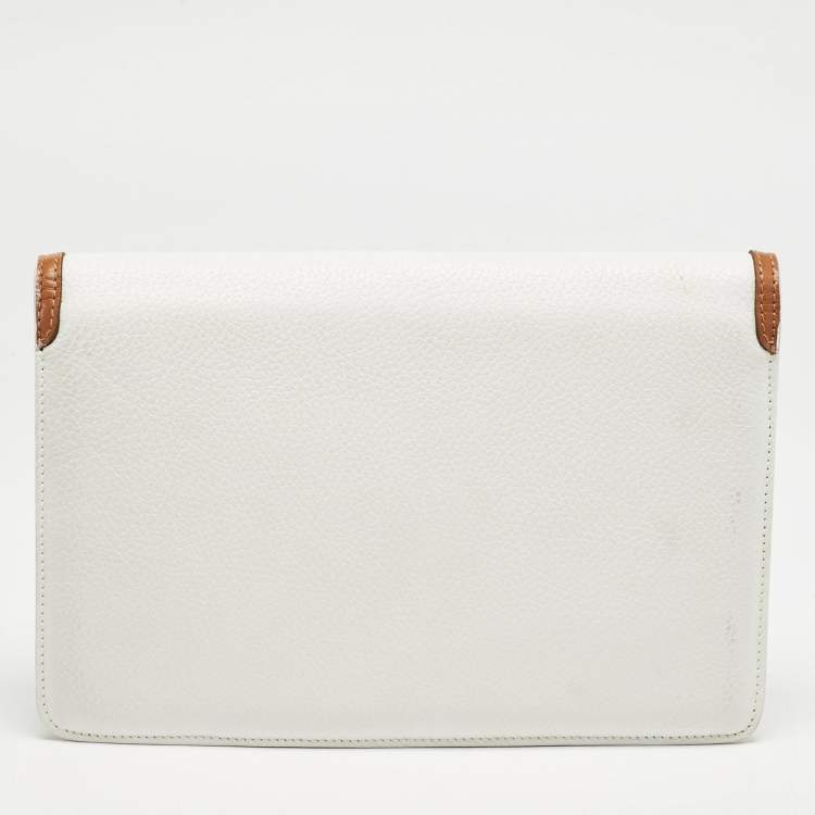 Pre Owned حقيبة ظرف سيلين جلد أبيض/تان عتيق