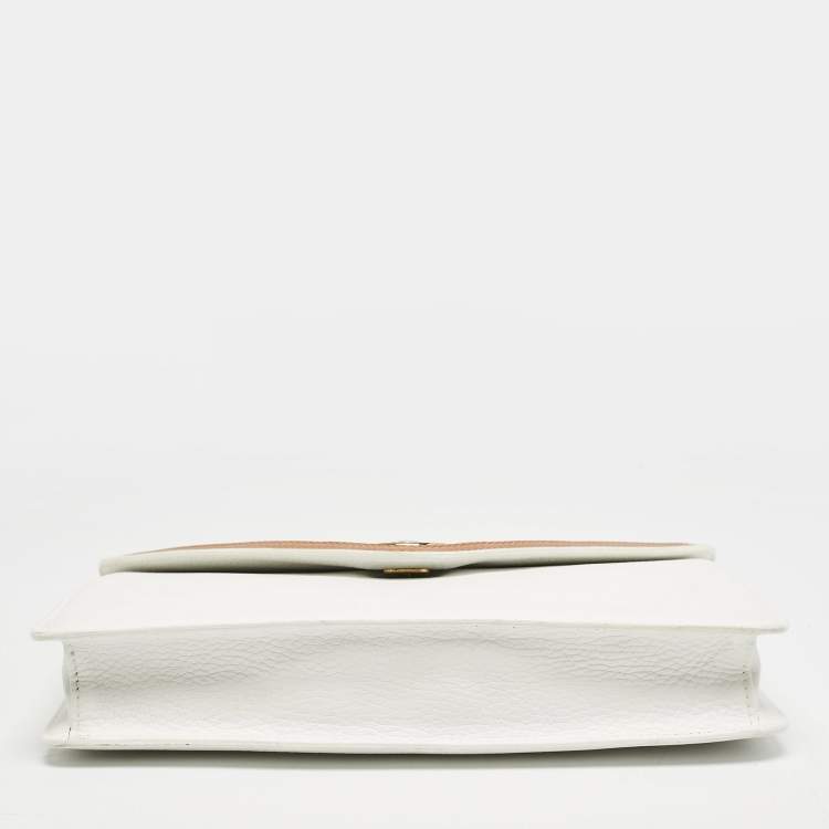 Pre Owned حقيبة ظرف سيلين جلد أبيض/تان عتيق