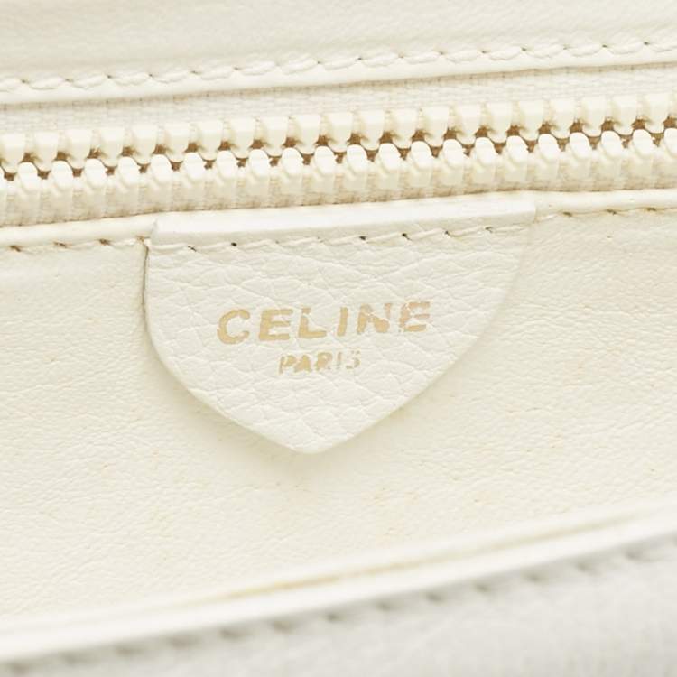 Pre Owned حقيبة ظرف سيلين جلد أبيض/تان عتيق