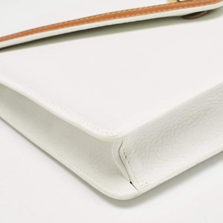 Pre Owned حقيبة ظرف سيلين جلد أبيض/تان عتيق