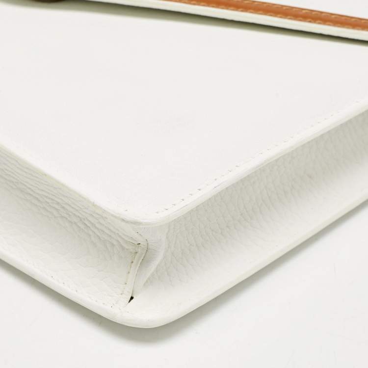 Pre Owned حقيبة ظرف سيلين جلد أبيض/تان عتيق