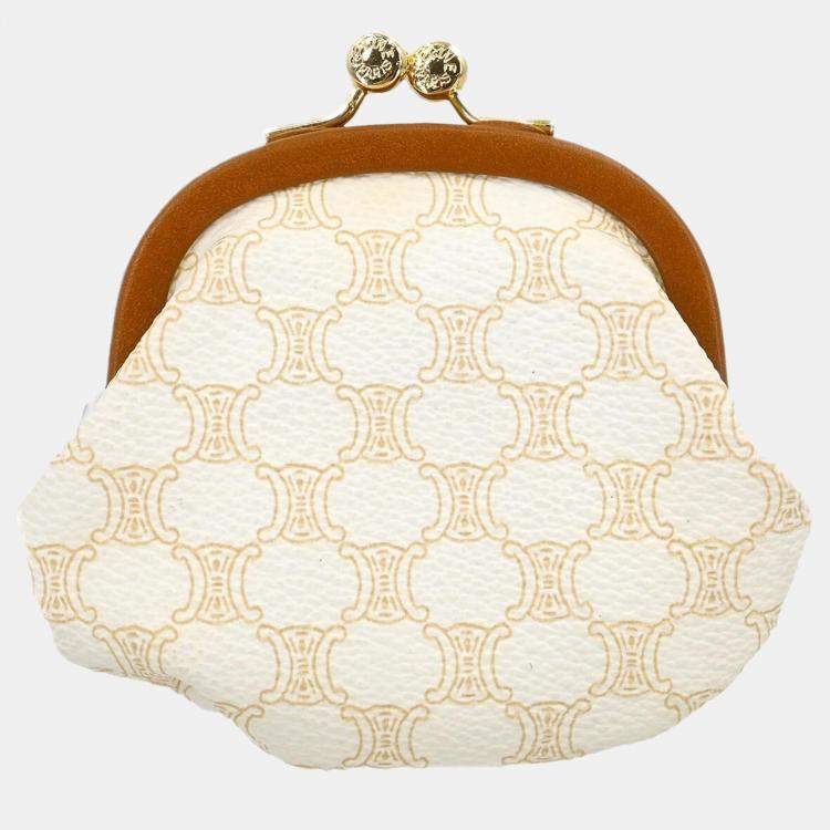 Pre Owned Celine White Coated Canvas Small Macadam Coin Purse Wallet