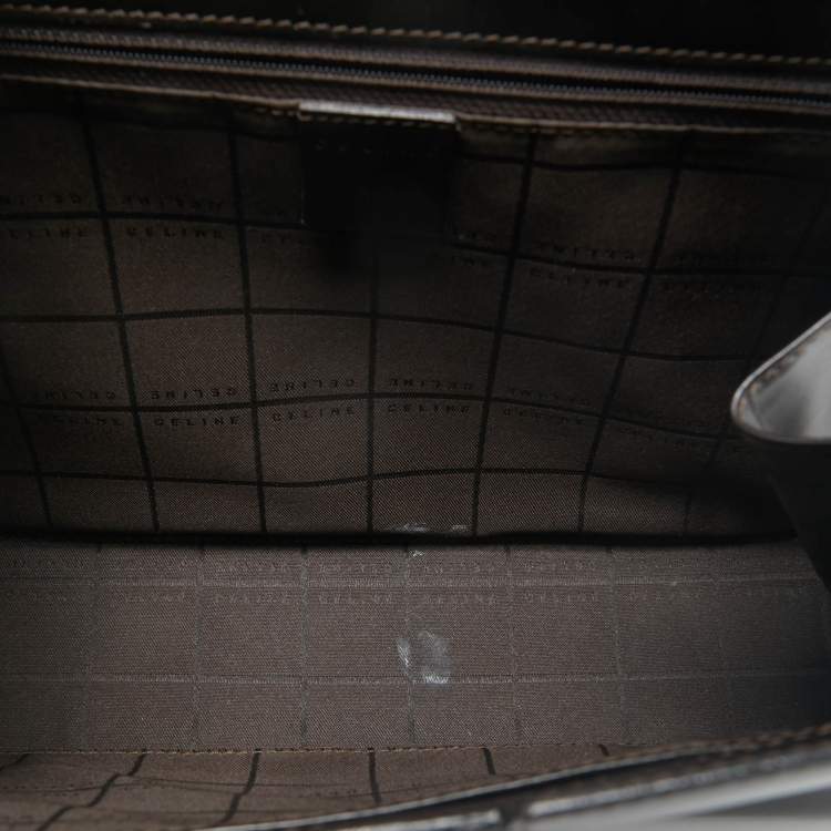 Pre Owned Celine Dark Brown Leather Zip Detail Tote