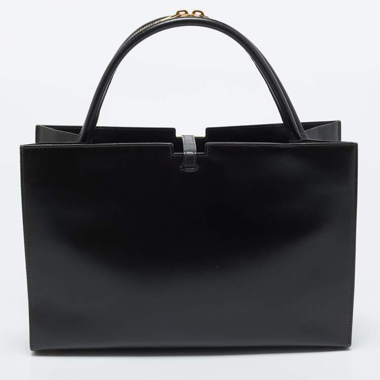 Pre Owned Celine Dark Brown Leather Zip Detail Tote