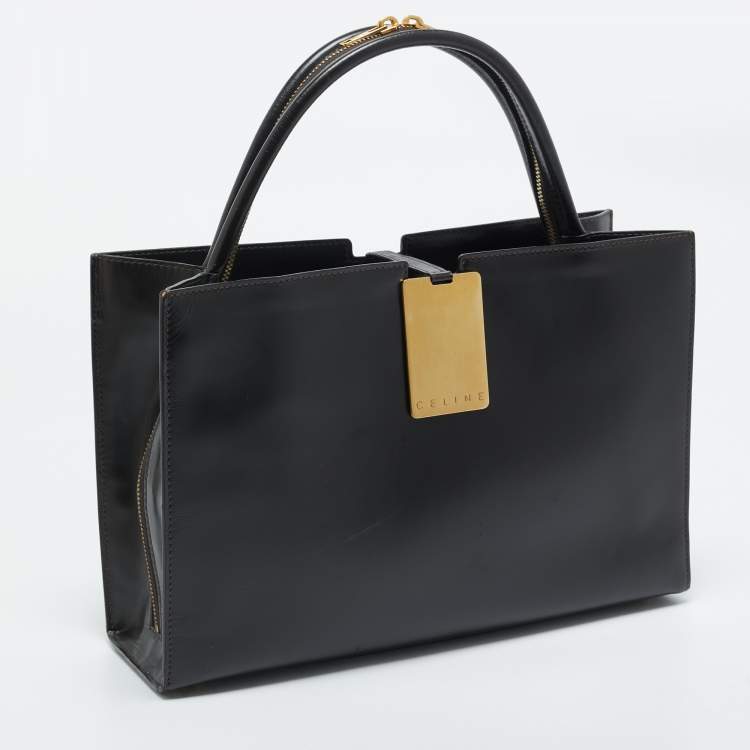 Pre Owned Celine Dark Brown Leather Zip Detail Tote