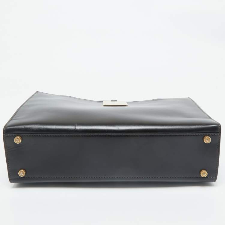 Pre Owned Celine Dark Brown Leather Zip Detail Tote