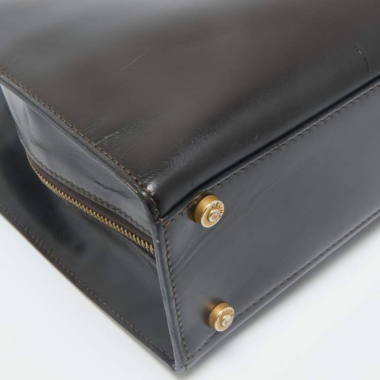 Pre Owned Celine Dark Brown Leather Zip Detail Tote