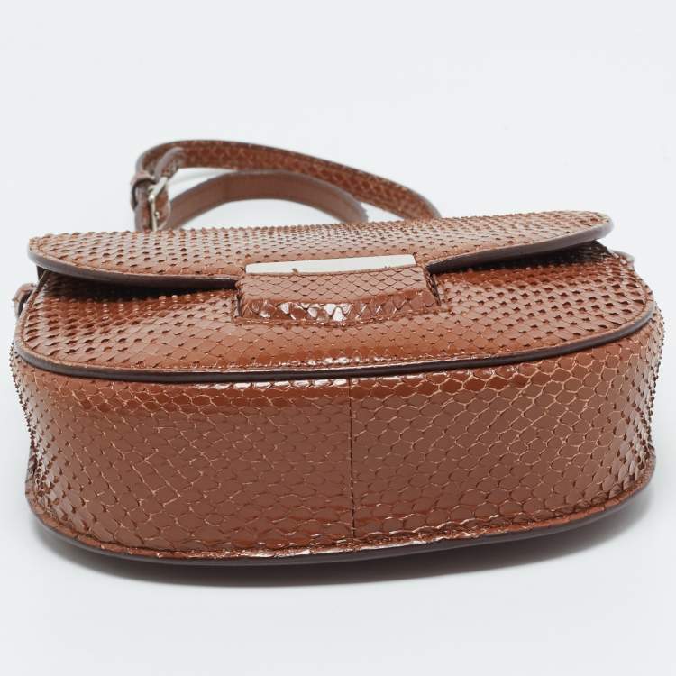 Pre Owned Celine Brown Python Small Trotteur Crossbody Bag