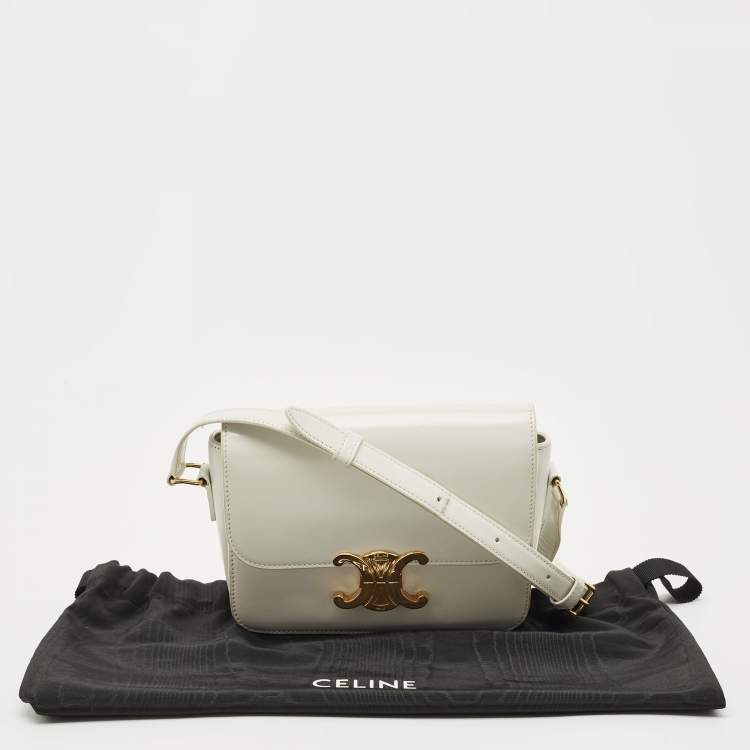 Pre Owned Celine White Leather Teen Triomphe Shoulder Bag