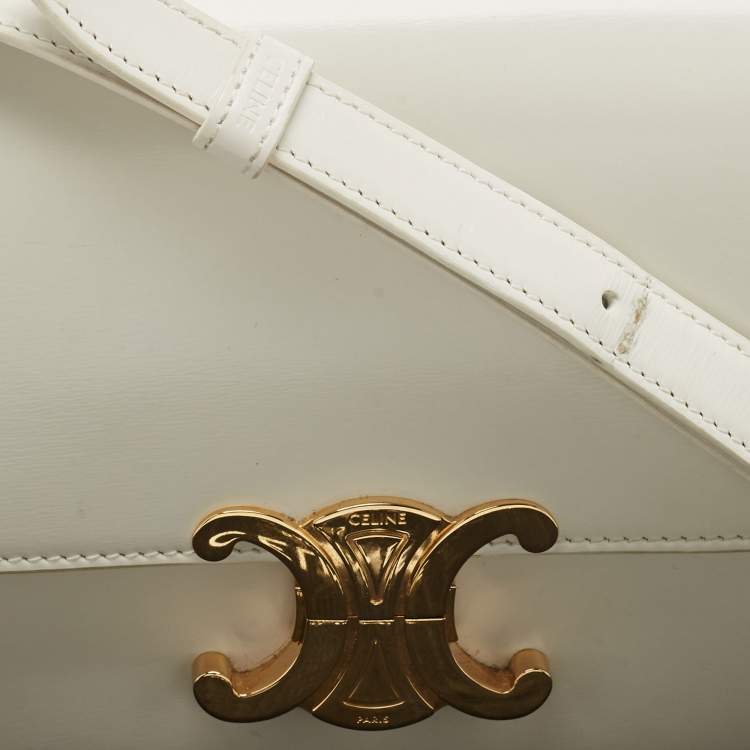 Pre Owned Celine White Leather Teen Triomphe Shoulder Bag