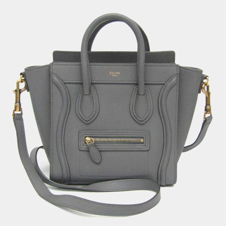 Pre Owned Celine Luggage Nano Gray Leather Top Handle Bag
