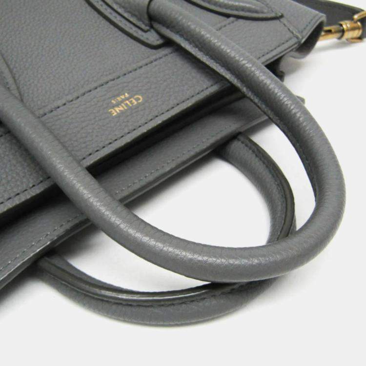 Pre Owned Celine Luggage Nano Gray Leather Top Handle Bag