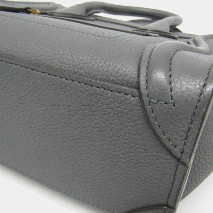 Pre Owned Celine Luggage Nano Gray Leather Top Handle Bag