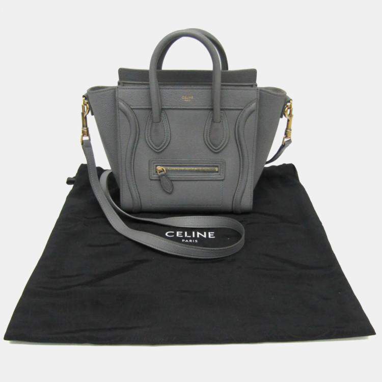 Pre Owned Celine Luggage Nano Gray Leather Top Handle Bag