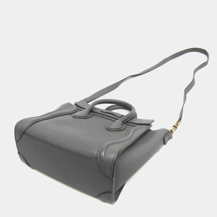 Pre Owned Celine Luggage Nano Gray Leather Top Handle Bag