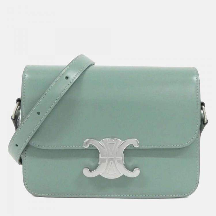 Pre Owned Celine Teen Triomphe Green Leather Handbag