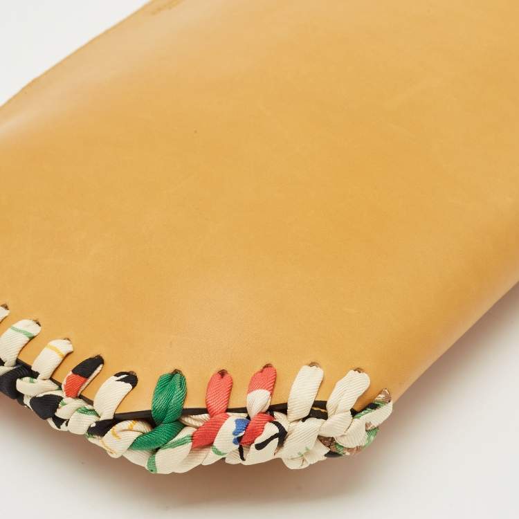 Pre Owned Celine Mustard Leather Braided Zip Pouch