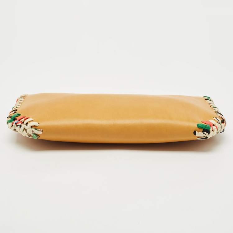 Pre Owned Celine Mustard Leather Braided Zip Pouch