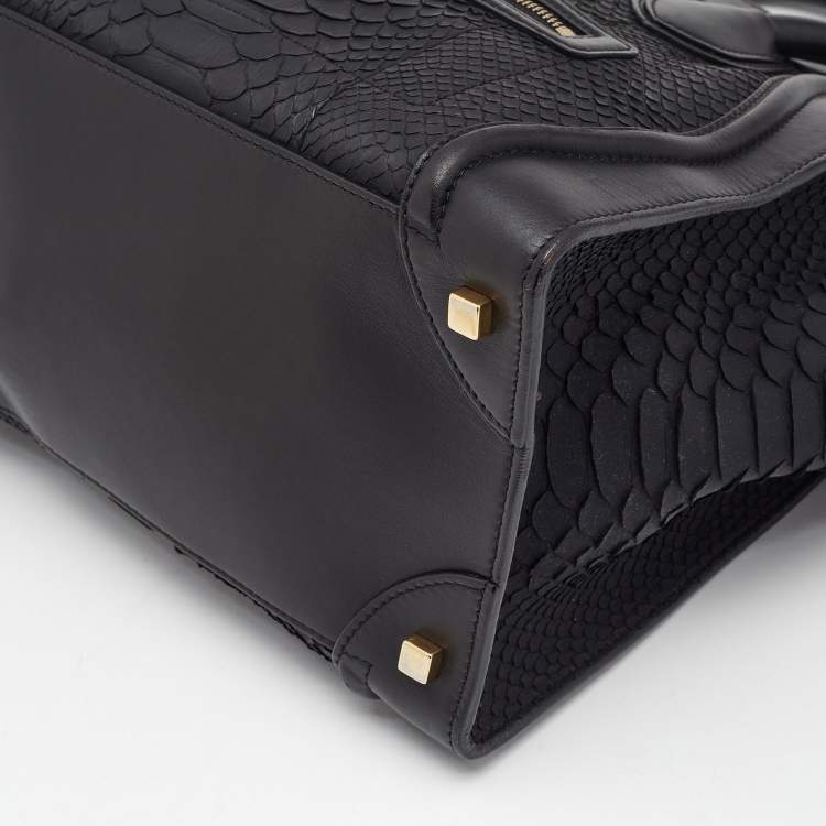 Pre Owned Celine Black Leather and Python Mini Luggage Tote