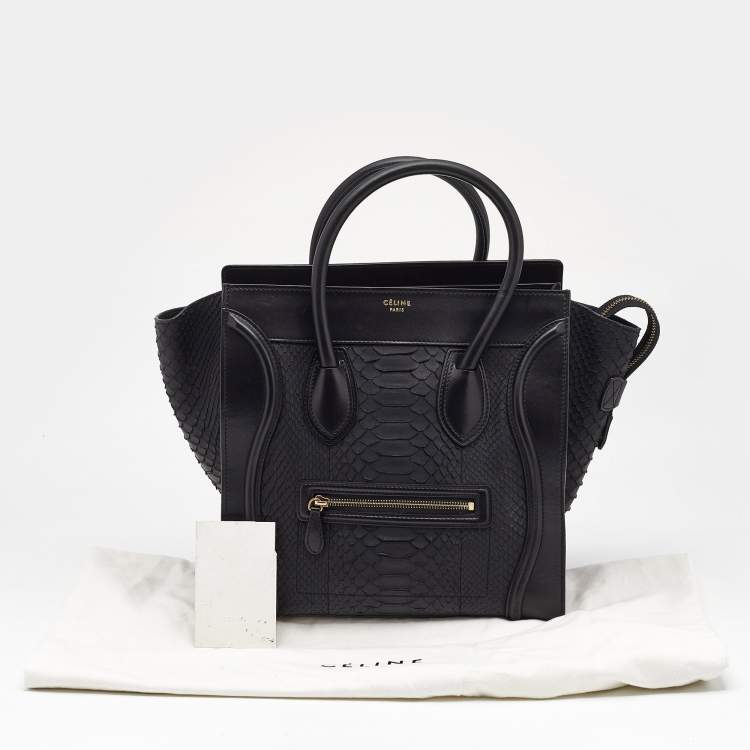 Pre Owned Celine Black Leather and Python Mini Luggage Tote