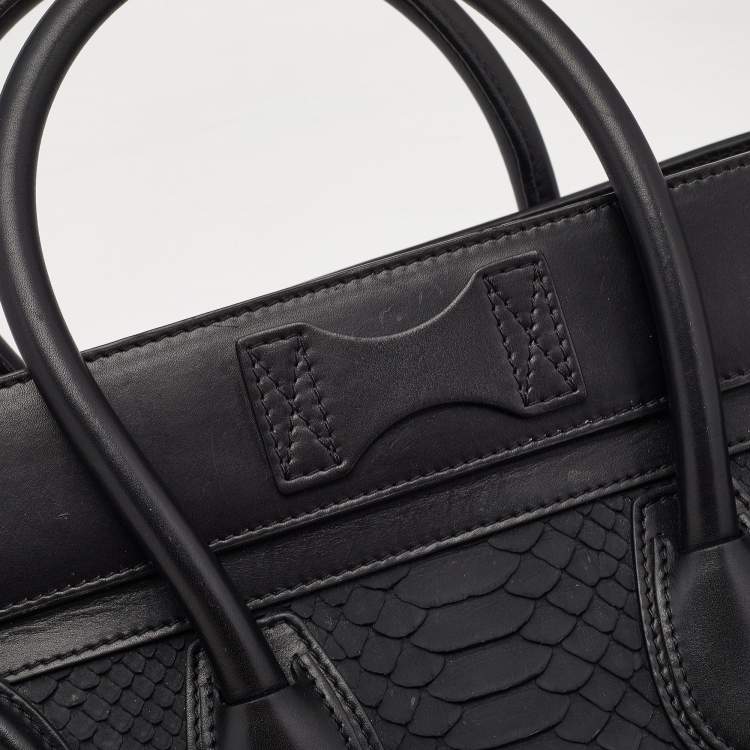 Pre Owned Celine Black Leather and Python Mini Luggage Tote