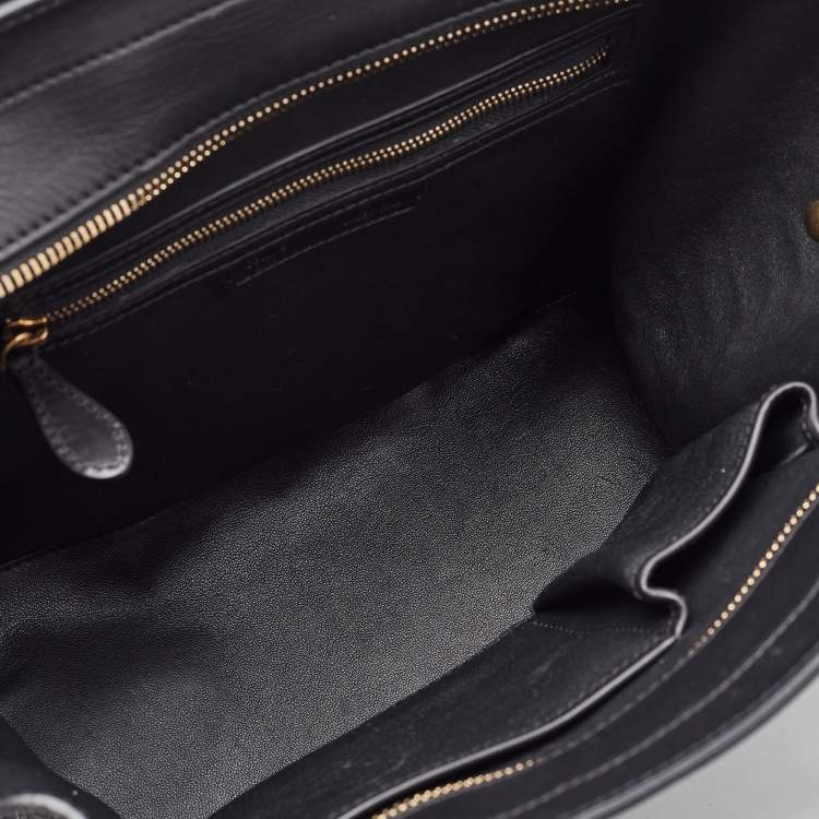 Pre Owned Celine Black Leather and Python Mini Luggage Tote