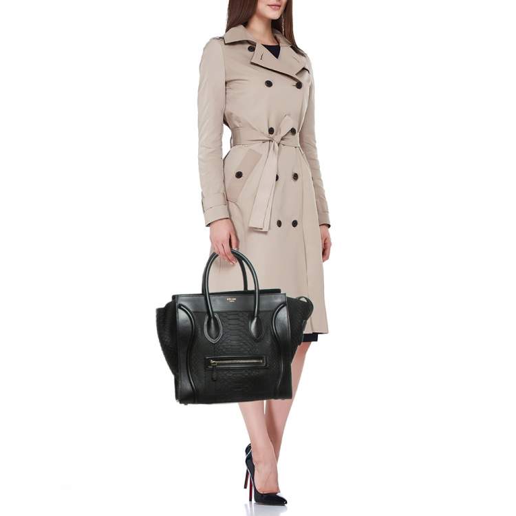 Pre Owned Celine Black Leather and Python Mini Luggage Tote