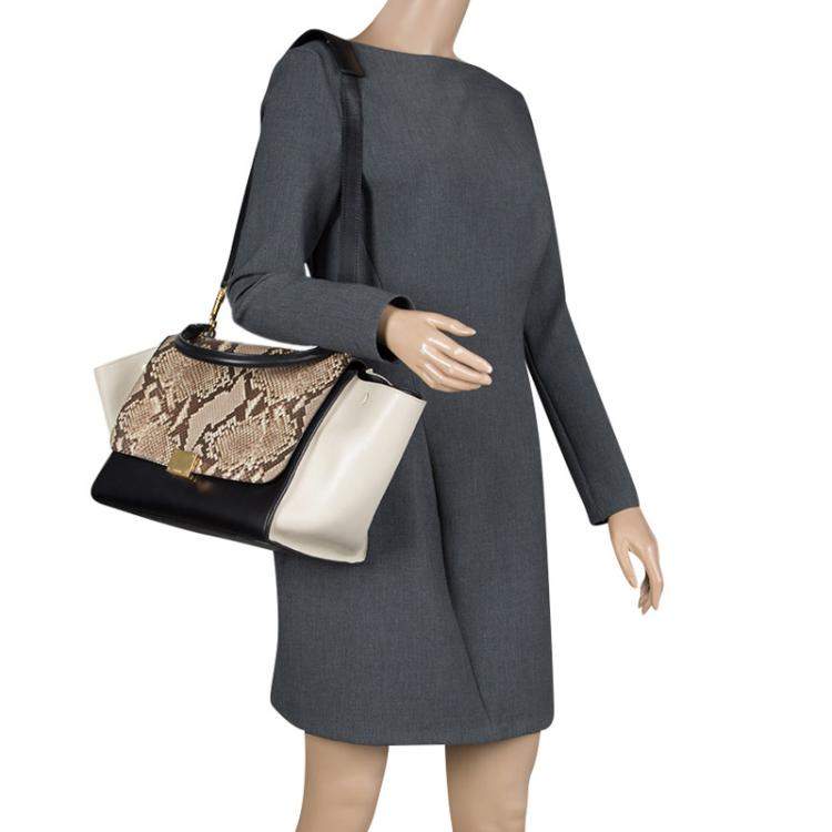 Pre Owned Celine Tri Color Leather and Snakeskin Medium Trapeze Tote