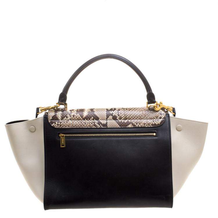 Pre Owned Celine Tri Color Leather and Snakeskin Medium Trapeze Tote