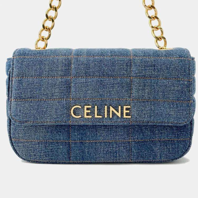 Pre Owned  Celine Blue Denim Chain Shoulder Bag 