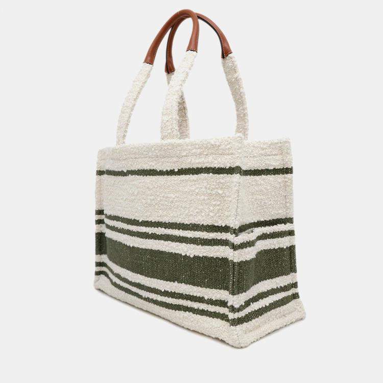 Pre Owned  Celine Triomphe Large Cabas Thais White/Green Canvas Leather Large  Tote Bag