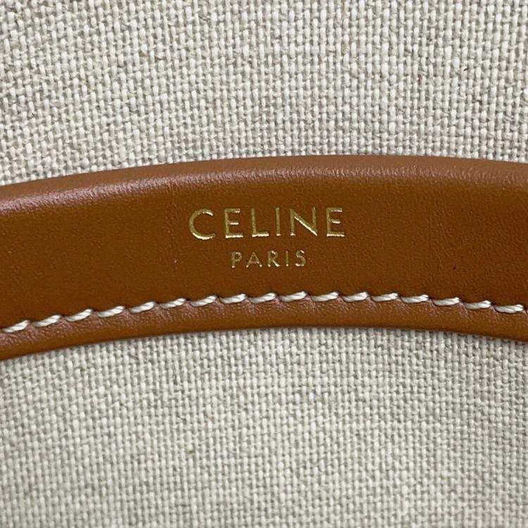 Pre Owned  Celine Triomphe Large Cabas Thais White/Green Canvas Leather Large  Tote Bag